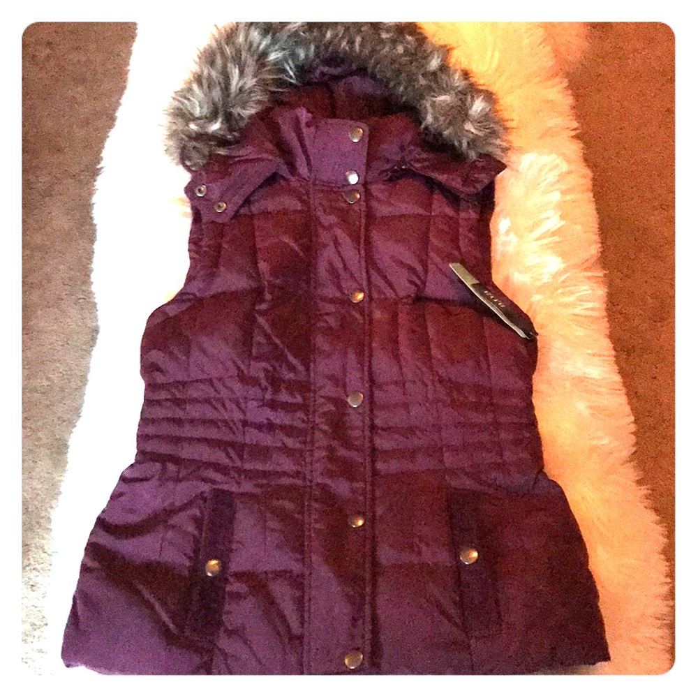 Ana Plum Fur Trimmed Hood Quilted Vest